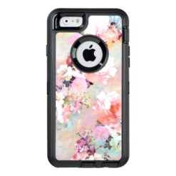 Modern pink teal watercolor chic floral pattern OtterBox defender iPhone case