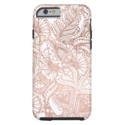 Modern rose gold foil hand drawn floral pattern tough iPhone 6 case