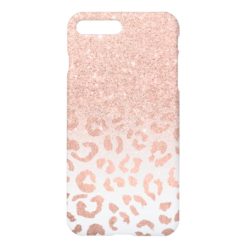 Modern rose gold glitter ombre leopard pattern iPhone 7 plus case