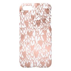Modern rose gold hand drawn love hearts pattern iPhone 7 case