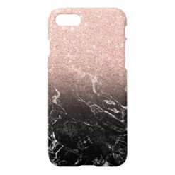 Modern rose gold ombre black marble color block iPhone 7 case