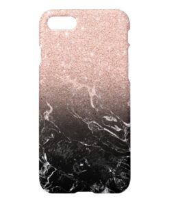 Modern rose gold ombre black marble color block iPhone 7 case