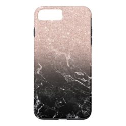 Modern rose gold ombre black marble color block iPhone 7 plus case