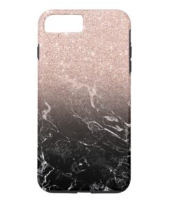 Modern rose gold ombre black marble color block iPhone 7 plus case