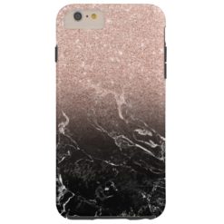 Modern rose gold ombre black marble color block tough iPhone 6 plus case
