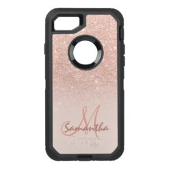 Modern rose gold ombre pink block OtterBox defender iPhone 7 case