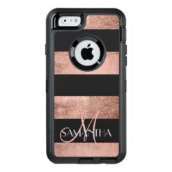 Modern rose gold stripes stylish personalized OtterBox defender iPhone case