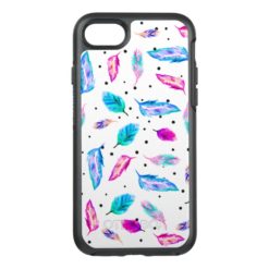 Modern watercolor pastel Feather polka dots OtterBox symmetry iPhone 7 case