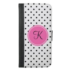Monogram Black and White Polka Dot with Hot Pink iPhone 6/6s Plus Wallet Case