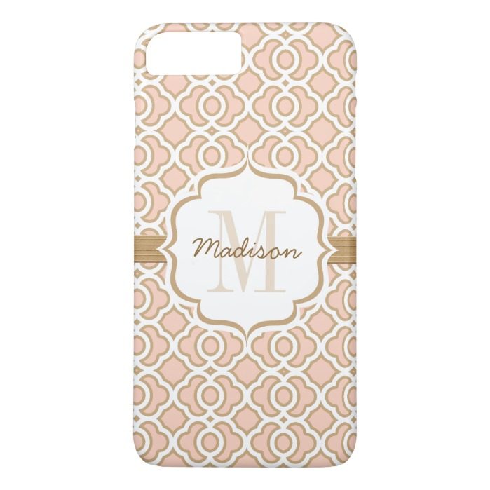 Monogram Blush Pink and Gold Quatrefoil iPhone 7 Plus Case