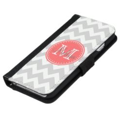 Monogram Chevrons Stripes Patterns Gray Coral Wallet Phone Case For iPhone 6/6s