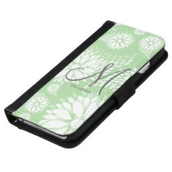 Monogram Flowers Green Girly Cute Wallet Phone Case For iPhone 6/6s