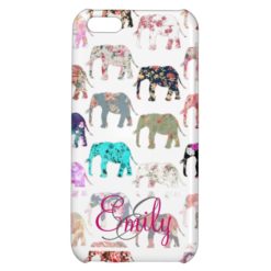 Monogram Girly Retro Floral Elephants Pattern iPhone 5C Case