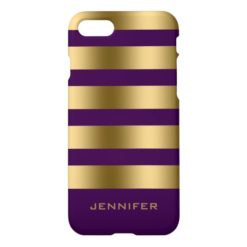 Monogram Gold Stripes Over Purple Background iPhone 7 Case
