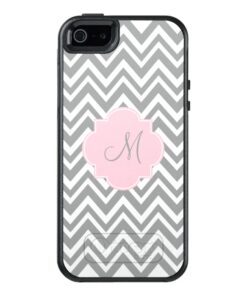 Monogram Grey and White Chevron with Pastel Pink OtterBox iPhone 5/5s/SE Case