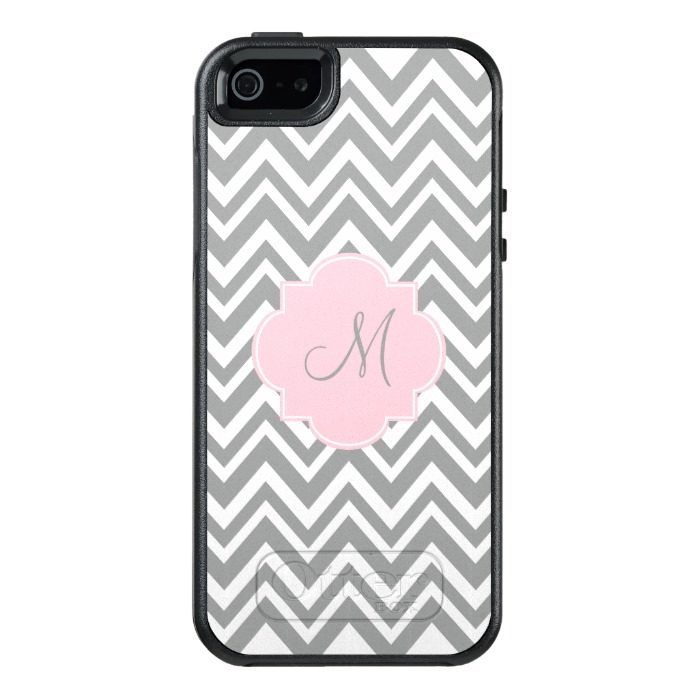 Monogram Grey and White Chevron with Pastel Pink OtterBox iPhone 5/5s/SE Case