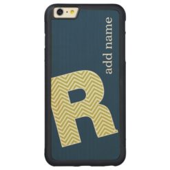 Monogram Letter R - Lime Chevron Pattern Carved Maple iPhone 6 Plus Bumper