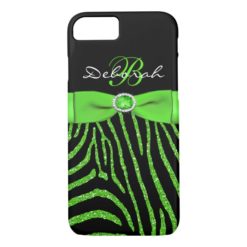 Monogram Lime Black Glitter Zebra iPhone 7 Case