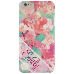 Monogram Pink Retro Floral Pattern Teal Polka Dots Barely There iPhone 6 Plus Case