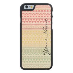 Monogram Pink Yellow Watercolor Tribal Pattern Carved Maple iPhone 6 Slim Case