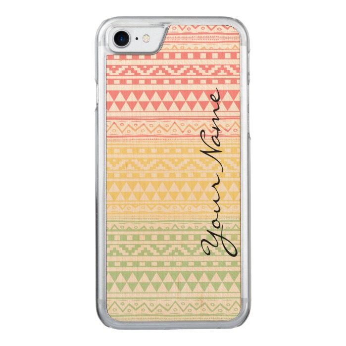 Monogram Pink Yellow Watercolor Tribal Pattern Carved iPhone 7 Case