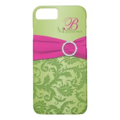 Monogram Pink and Green Damask iPhone 7 Case