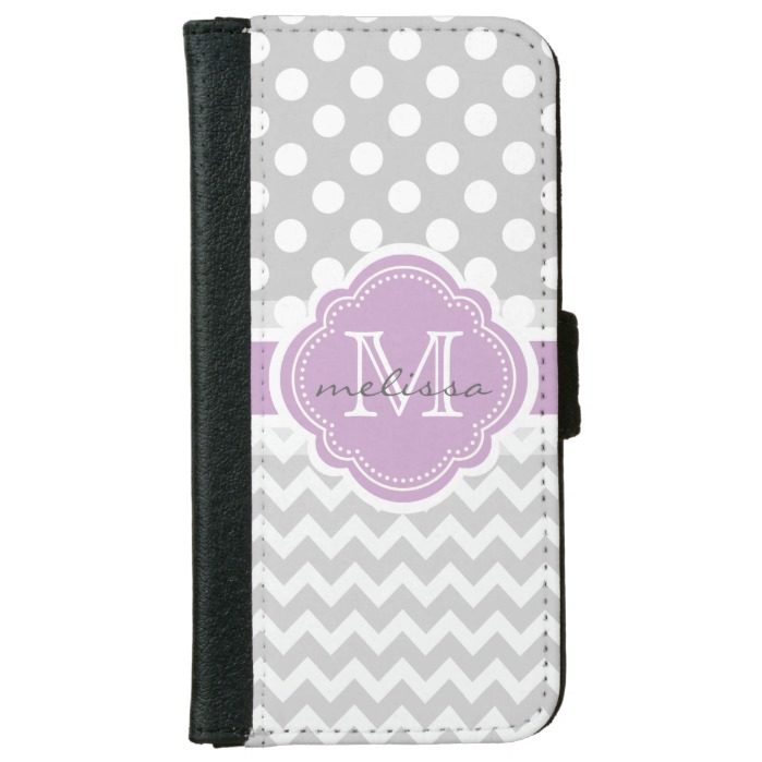 Monogram Polka Dots Chevrons Gray Purple iPhone 6/6s Wallet Case