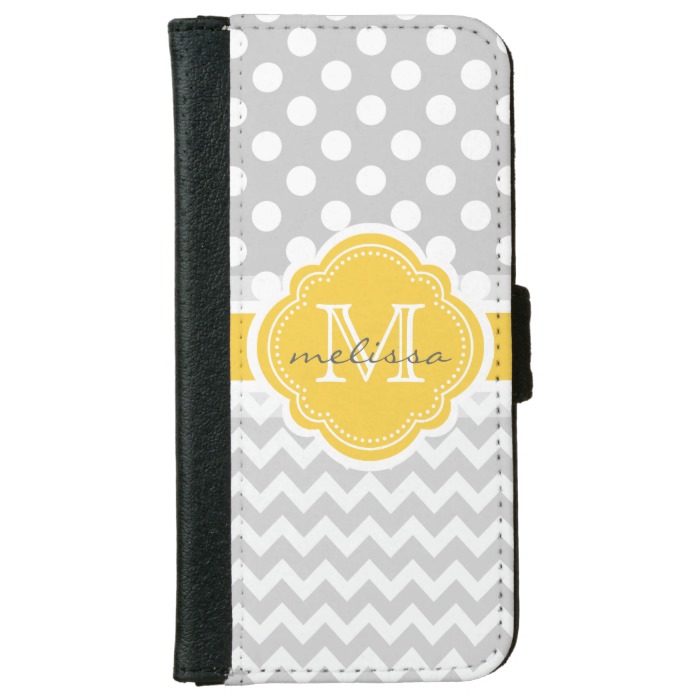 Monogram Polka Dots Chevrons Gray Yellow Wallet Phone Case For iPhone 6/6s