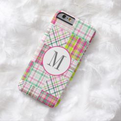 Monogram Preppy Madras Plaid Pink Barely There iPhone 6 Case