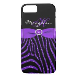 Monogram Purple Black Glitter Zebra iPhone 7 Case