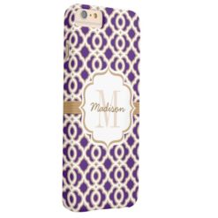 Monogram Purple and Gold Quatrefoil Barely There iPhone 6 Plus Case