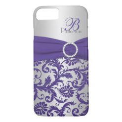 Monogram Purple and Silver Damask iPhone 7 Case
