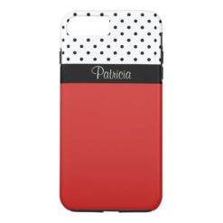 Monogram Red Black & White Polka Dots Color Block iPhone 7 Plus Case