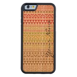 Monogram Red Green Watercolor Aztec Tribal Pattern Carved Cherry iPhone 6 Bumper