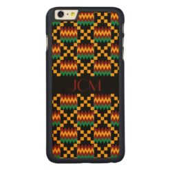 Monogram Red Yellow Green Black Kente Cloth Carved Maple iPhone 6 Plus Case