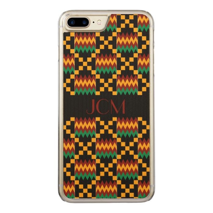 Monogram Red Yellow Green Black Kente Cloth Carved iPhone 7 Plus Case