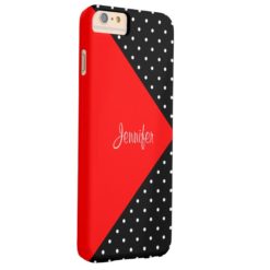 Monogram Strawberry Red & Black Dots Color Block Barely There iPhone 6 Plus Case