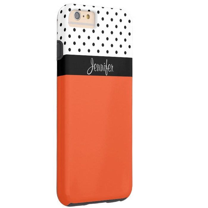 Monogram Tangerine T Black White Dots Color Block Tough iPhone 6 Plus Case