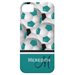 Monogram Teal Black Soccer Ball Pattern iPhone SE/5/5s Case