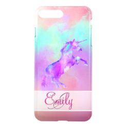 Monogram Unicorn Cute Pink Teal Purple Watercolors iPhone 7 Plus Case