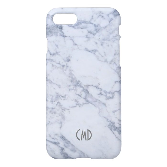 Monogram White Marble Stone Pattern iPhone 7 Case