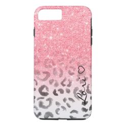 Monogram chic faux pink glitter leopard watercolor iPhone 7 plus case