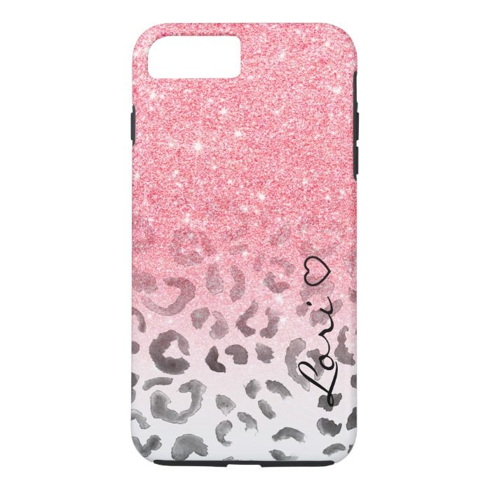 Monogram chic faux pink glitter leopard watercolor iPhone 7 plus case
