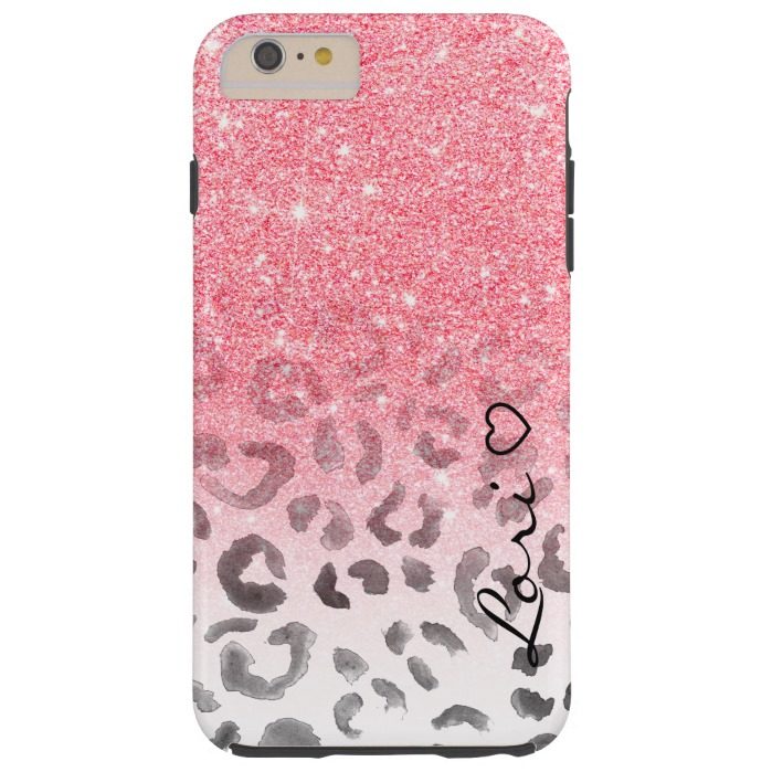 Monogram chic faux pink glitter leopard watercolor tough iPhone 6 plus case