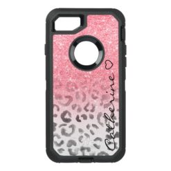 Monogram pink gold glitter leopard watercolor OtterBox defender iPhone 7 case