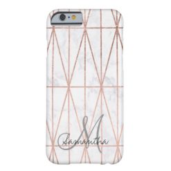 Monogram rose gold geometric triangle white marble barely there iPhone 6 case