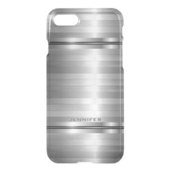 Monogramed Shiny Metallic Silver Gray Stripes iPhone 7 Case
