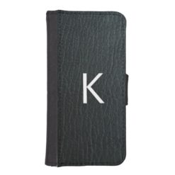Monogrammed Faux Black Leather Texture Wallet Phone Case For iPhone SE/5/5s