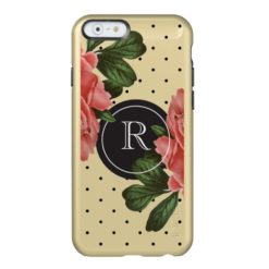 Monogrammed Gold Vintage Rose and Black Polka Dots Incipio Feather Shine iPhone 6 Case