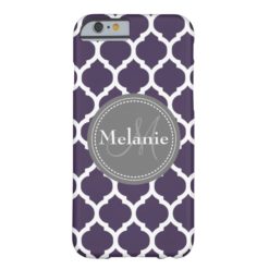 Monogrammed Purple & Grey Quatrefoil Barely There iPhone 6 Case